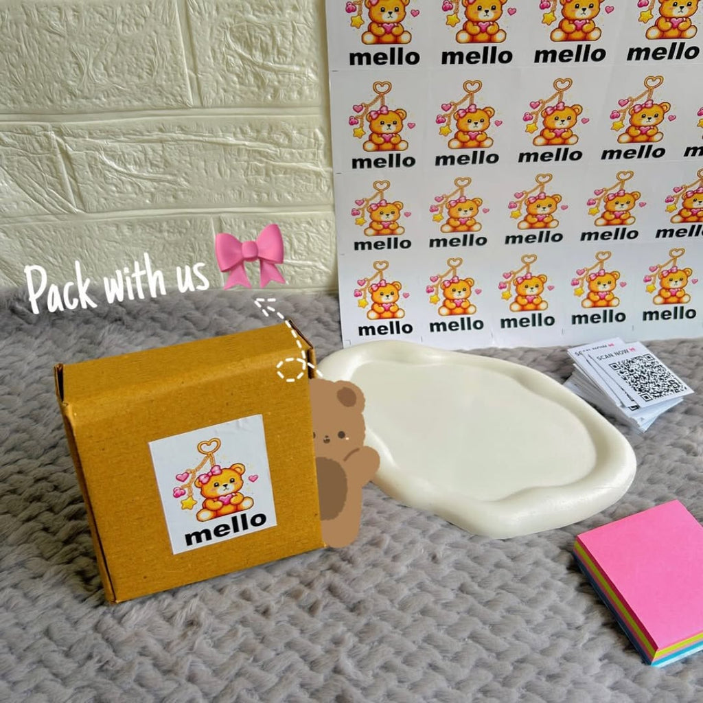 Product packaging with 'mello' branding on a textured surface